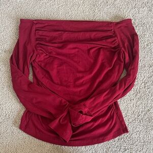 Burgendy Off-Shoulder Long Sleeve Top